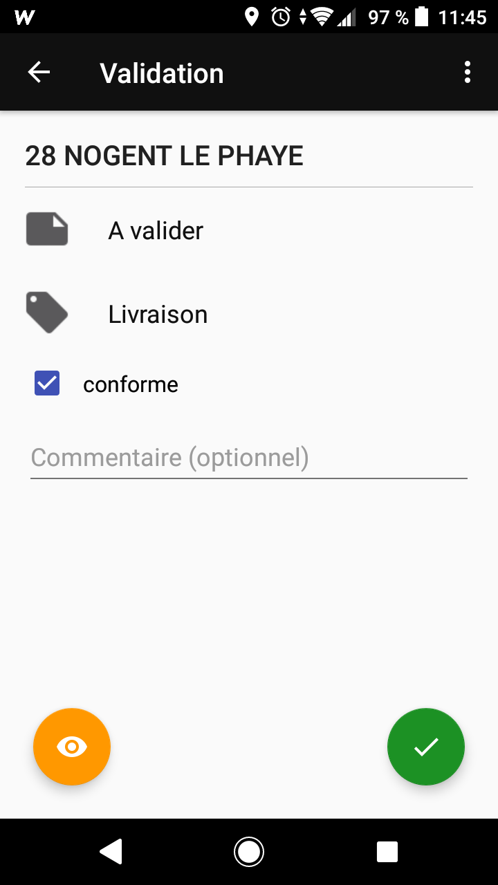 WP_MOBILE: Écran de validation